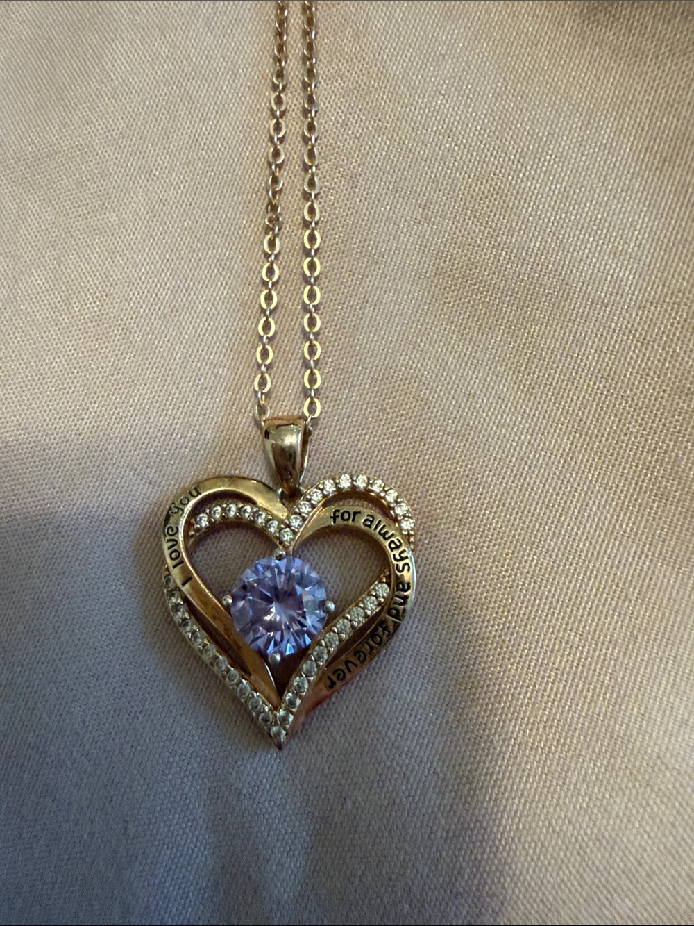 Gold Heart Pendant Necklace with Lavender Center Stone